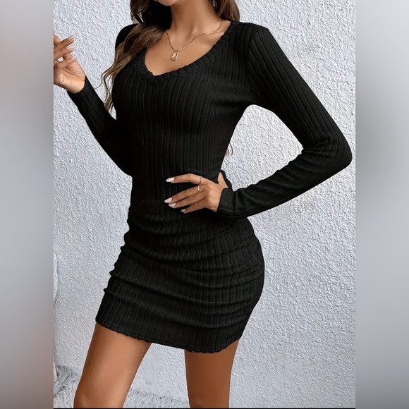 New Sweater dress ribbed knit womens XL black 16 18 - Picture 5 of 5